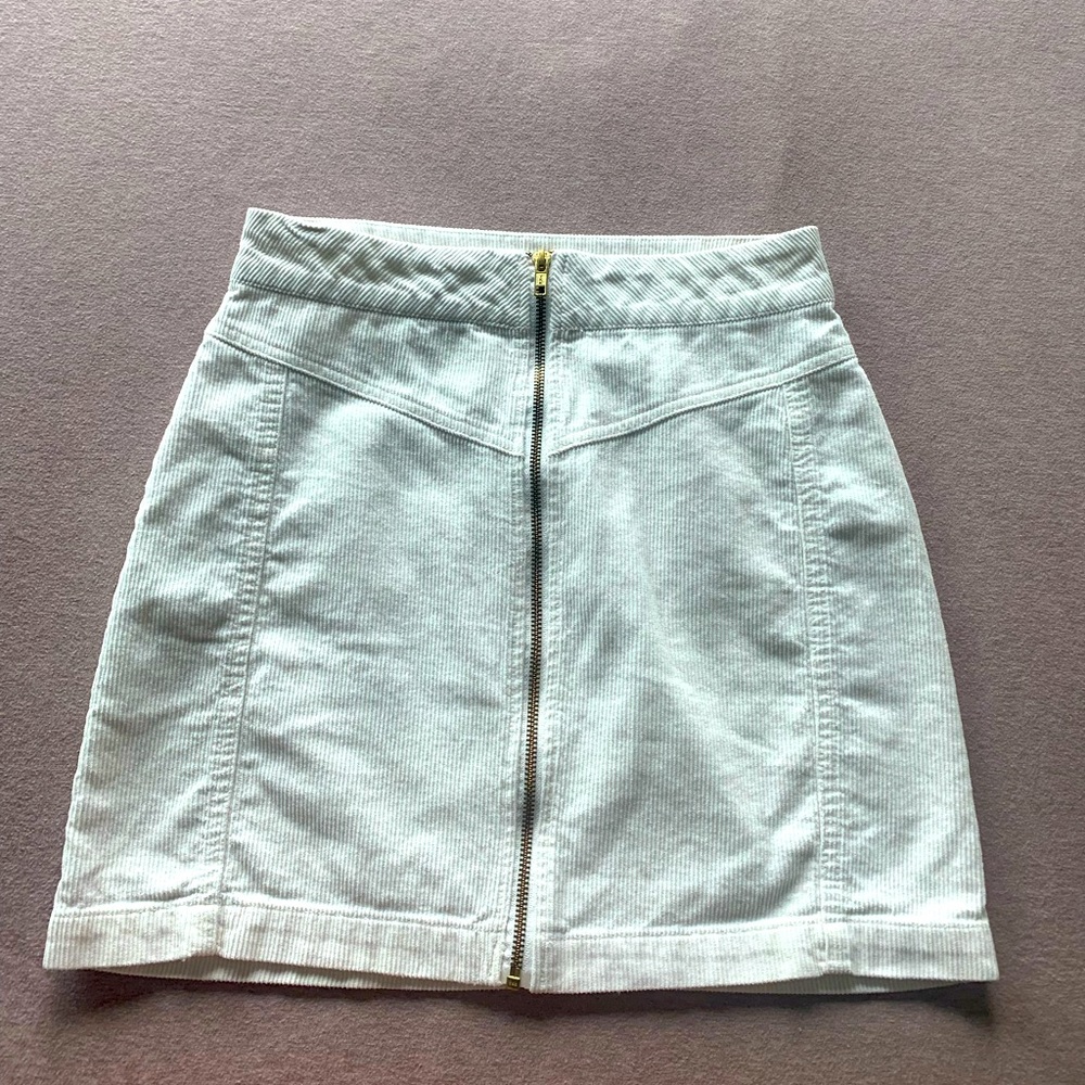 High waisted white corduroy mini skirt gold zipper